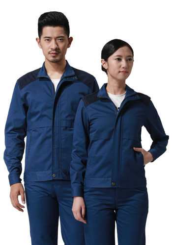 重慶滌棉厚紗卡寶藍(lán)插色長(zhǎng)袖工作服