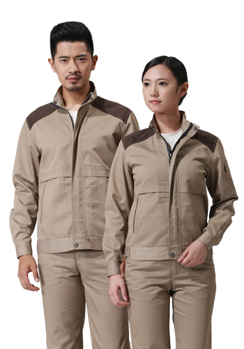 重慶滌棉厚紗卡駝色插色長(zhǎng)袖工作服