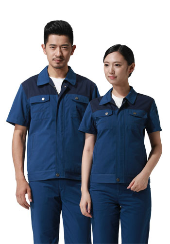 重慶滌棉細(xì)斜紋寶藍(lán)深藍(lán)插色短袖工作服