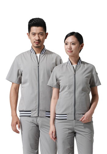 重慶滌棉細(xì)斜紋淺灰色短袖工作服