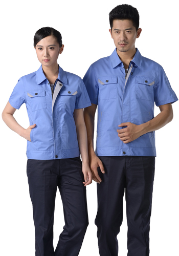 重慶滌棉斜紋天藍(lán)超薄短袖工作服